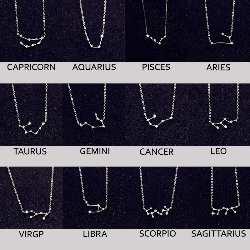 925 Stamp Silver Color Zodiac Collar Necklace Celestial Constellation Necklace Jewelry Best Friend Gift