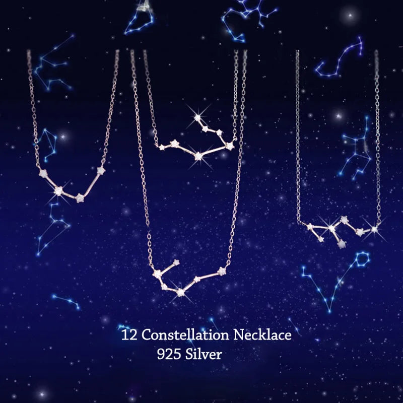 925 Stamp Silver Color Zodiac Collar Necklace Celestial Constellation Necklace Jewelry Best Friend Gift
