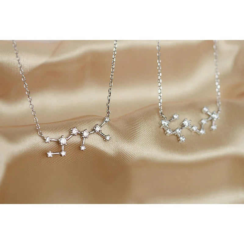 925 Stamp Silver Color Zodiac Collar Necklace Celestial Constellation Necklace Jewelry Best Friend Gift