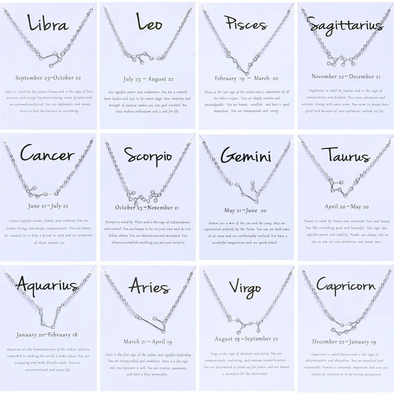 New Constellation Zodiac Sign Necklaces Jewelry for Women Girls Designed 12 Horoscope Taurus Aries Leo Necklaces Jewelry Gifts