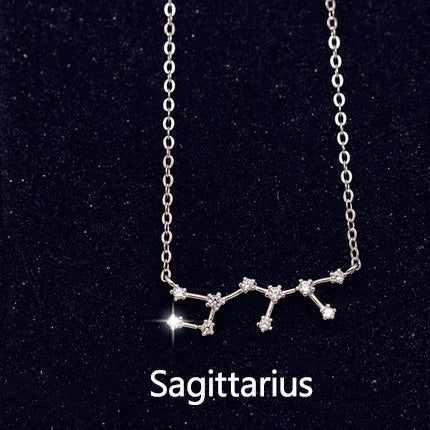 925 Stamp Silver Color Zodiac Collar Necklace Celestial Constellation Necklace Jewelry Best Friend Gift