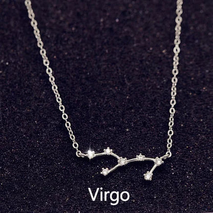 925 Stamp Silver Color Zodiac Collar Necklace Celestial Constellation Necklace Jewelry Best Friend Gift